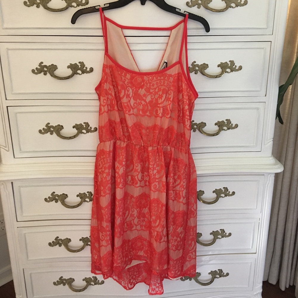 NWT Collective Concepts Coral Lace Overlay with Nude Lining Dress